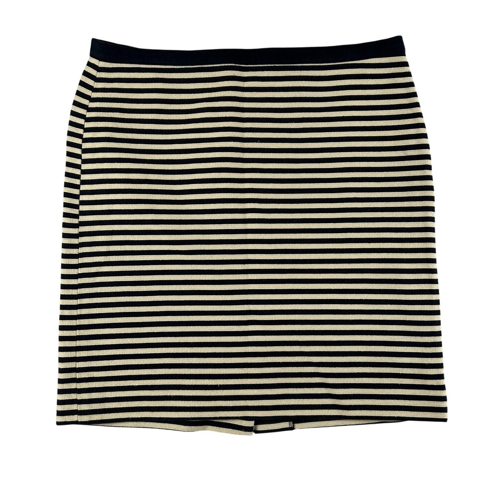 LOFT Skirt Womens 8 Blakc Stripe Twill Knee Length Pencil Lined Slit Workwear